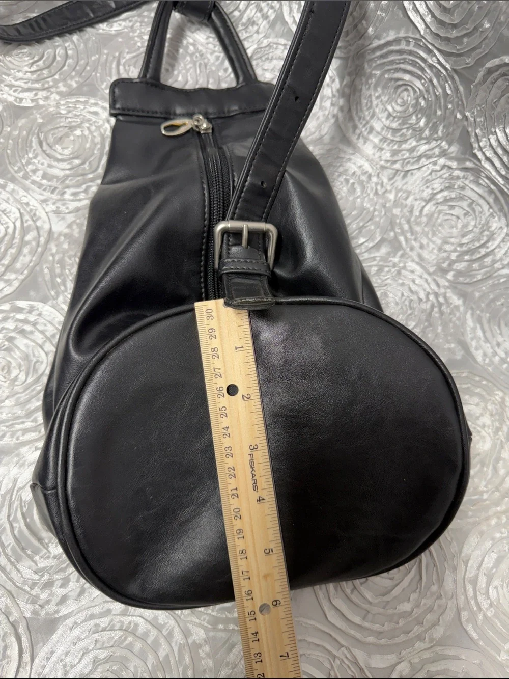 GUESS Black Leather-Look Backpack with Signature Triangle Logo